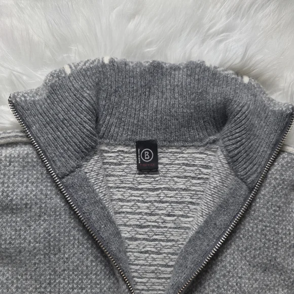 Bogner Gray and White Knit Zip-Up Sweater - Picture 3 of 7